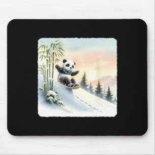 Panda Snowboarding Through Bamboo Snowy Slope. Sno Mouse Pad