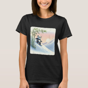 Panda Snowboarding Through Bamboo Snowy Slope. Sno T-Shirt