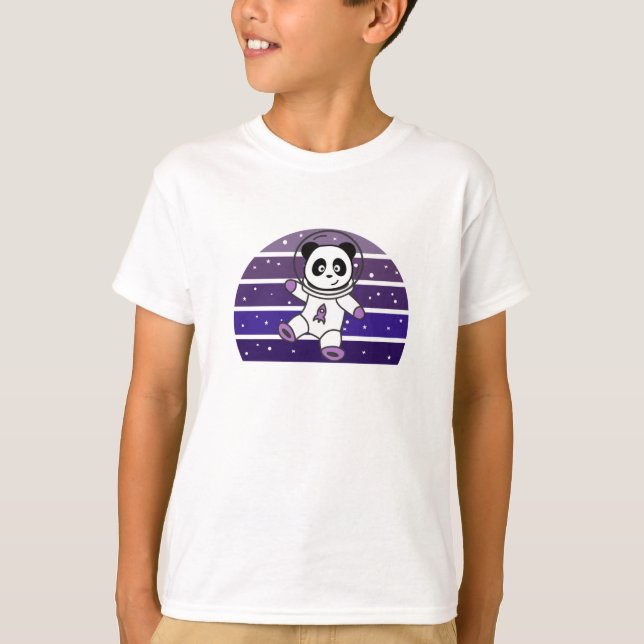 Panda Space Planets Galaxy Astronaut Saturn T-Shirt (Front)