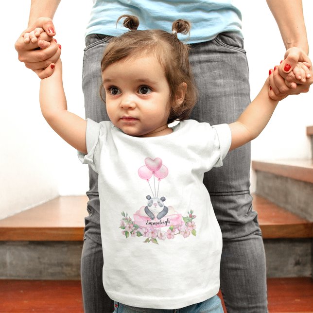 Panda Spring Pink Balloon Florals Baby T-Shirt (Creator Uploaded)