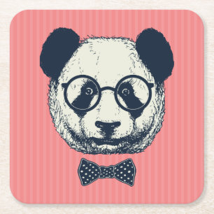 Panda Stripes Square Paper Coaster