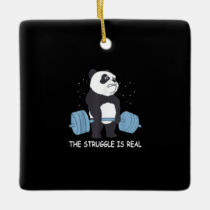 Panda Struggle Is Real Bear Deadlift Funny Gym . Ceramic Ornament