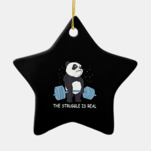 Panda Struggle Is Real Bear Deadlift Funny Gym . Ceramic Tree Decoration