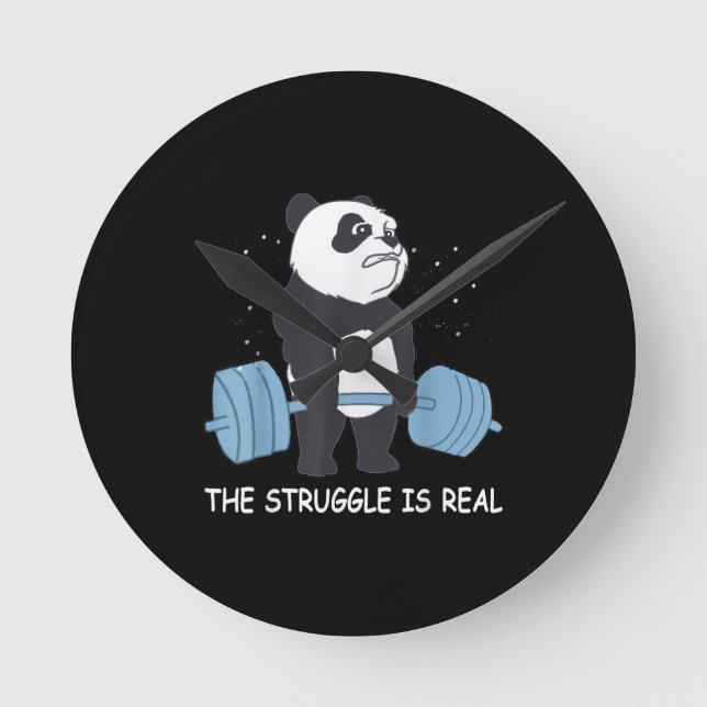 Panda Struggle Is Real Bear Deadlift Funny Gym . Round Clock (Front)