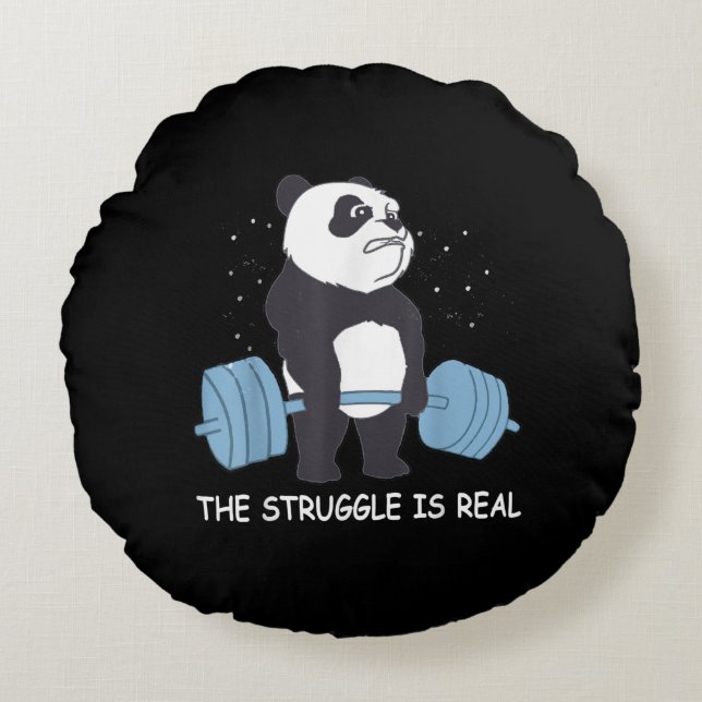 Panda Struggle Is Real Bear Deadlift Funny Gym . Round Cushion (Front)