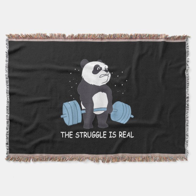 Panda Struggle Is Real Bear Deadlift Funny Gym . Throw Blanket (Front)