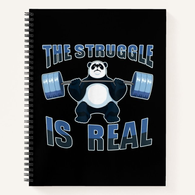 Panda Struggle Is Real Weightlifting Ness Gym Notebook (Front)
