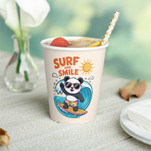 Panda Surf Smile Child Summer Paper Cups