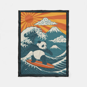 Panda Surfing Japanese _4  Fleece Blanket
