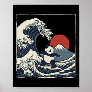 Panda Surfing Japanese Wave Great Wave _1 Poster