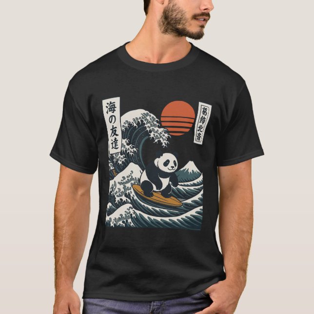 Panda Surfing Japanese Wave Great Wave _2  T-Shirt (Front)