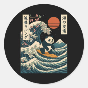 Panda Surfing Japanese Wave Great Wave _3 Classic Round Sticker