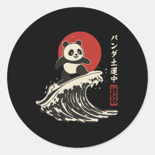 Panda Surfing Japanese Wave Great Wave Classic Round Sticker