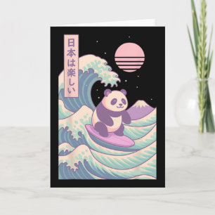 Panda Surfing Japanese Wave Japan  Card