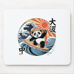 Panda Surfing Japanese Wave Retro Asian Ocean Summ Mouse Pad
