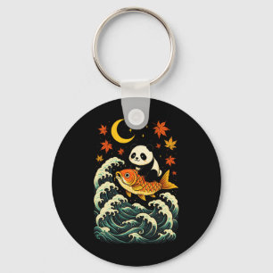 Panda Surfing Wave - Funny Japanese Animal Art Key Ring