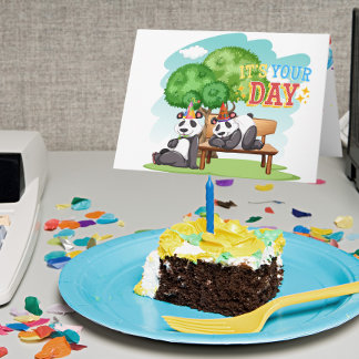 Panda Surprise Chill Outside Party Inside Birthday Card
