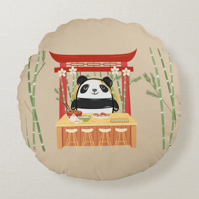 panda , sushi round cushion (Front)