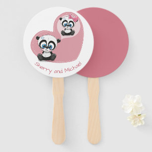 Panda Teddy Bear Pink Wedding Bridal Shower Party Hand Fan