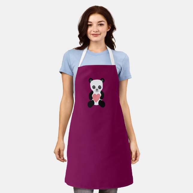 Panda Teddy Bear with Heart Apron (Worn)