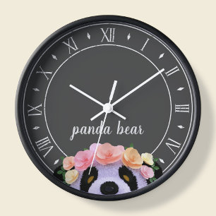 Panda Theme Rustic Black and White Clock