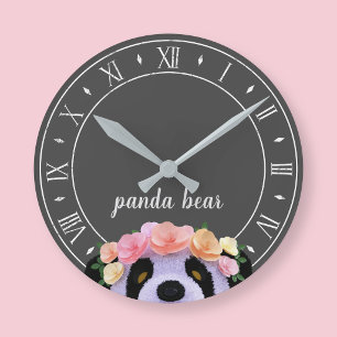 Panda Theme Rustic Black and White Round Clock