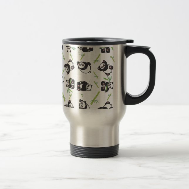 panda tile cute pattern blue travel mug (Right)