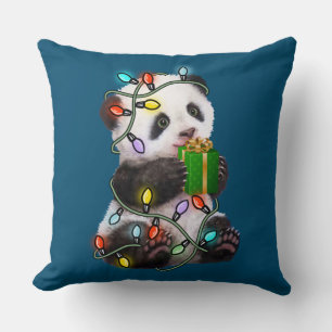 Panda Tree Christmas Lights Xmas For Pet Lover Cushion