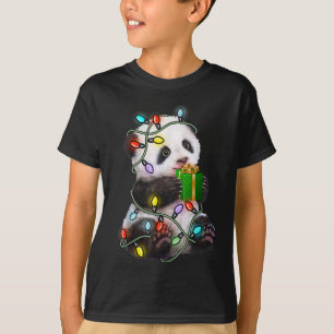Panda Tree Christmas Lights Xmas For Pet Lover T-Shirt