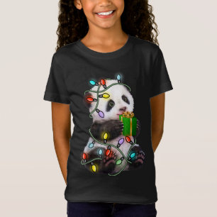 Panda Tree Christmas Lights Xmas For Pet Lover T-Shirt