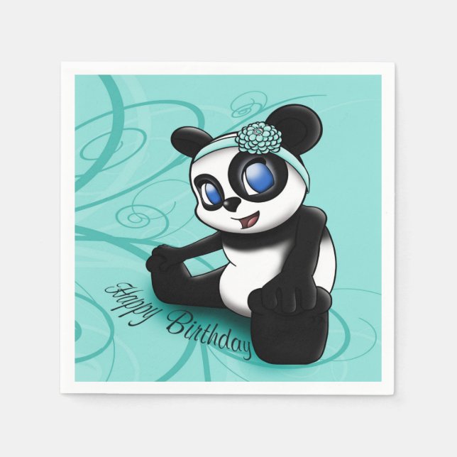 Panda Turquoise Birthday Napkin (Front)