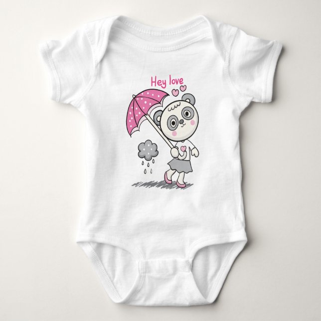 Panda umbrella  baby bodysuit (Front)