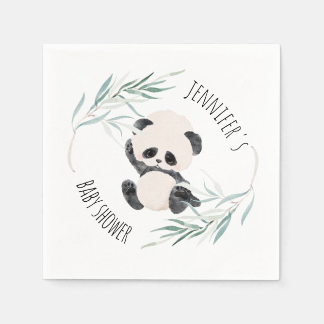 Panda Unisex Gender Neutral Baby Shower Watercolor Napkin (Front)