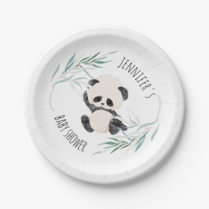 Panda Unisex Gender Neutral Baby Shower Watercolor Paper Plate