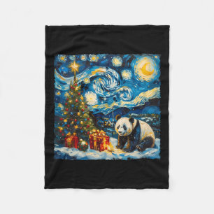 Panda Van Gogh Style Starry Night Christmas Winter Fleece Blanket
