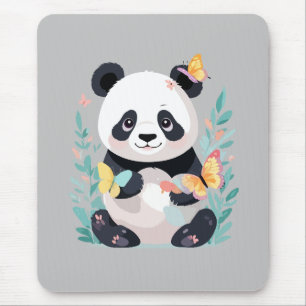 Panda Vector Painting Adorable Fun Animal Playing Mouse Pad