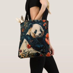 Panda Vintage Pattern Forest Floral Garden Tote Bag