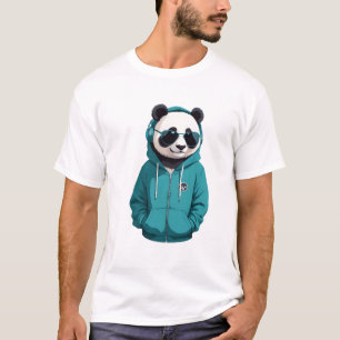 Panda Wearing Hoodie Funny Cool Animal Character T-Shirt