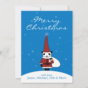 Panda wearing Santa Claus costume and standing Holiday Card