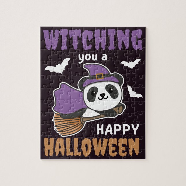 Panda Witch Witching You A Happy Halloween Jigsaw  Puzzle (Vertical)