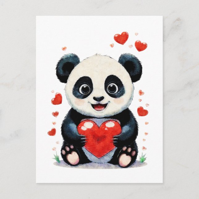 Panda with a Heart - Adorable Love Painting Postcard (Front)