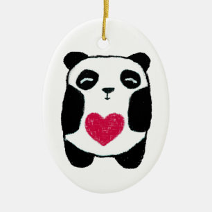 panda with a heart ornament