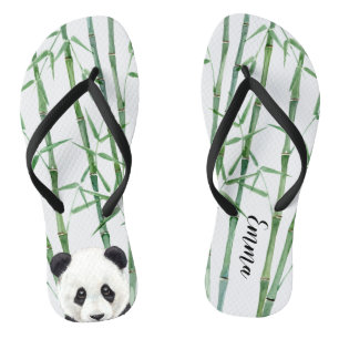 Panda with Bamboo - Add Your Name - Personalized Jandals