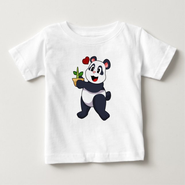 Panda with Bamboo Flower Baby T-Shirt (Front)