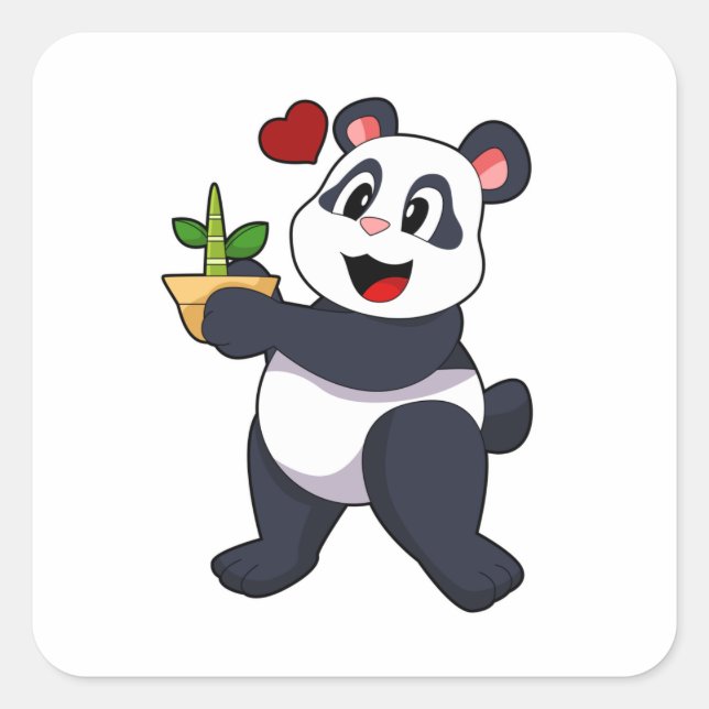 Panda with Bamboo Flower Square Sticker (Front)