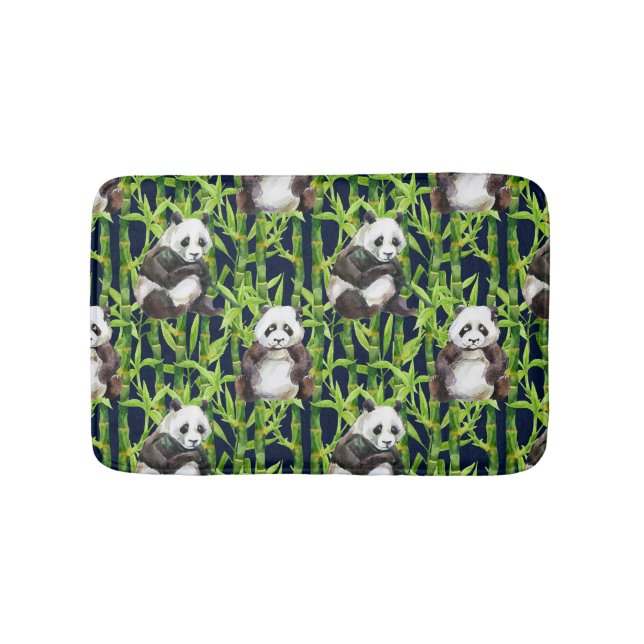 Panda With Bamboo Watercolor Pattern Bath Mat (Front)