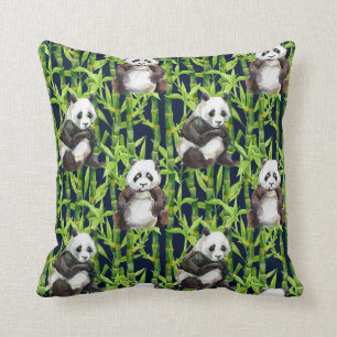 Panda With Bamboo Watercolor Pattern Cushion