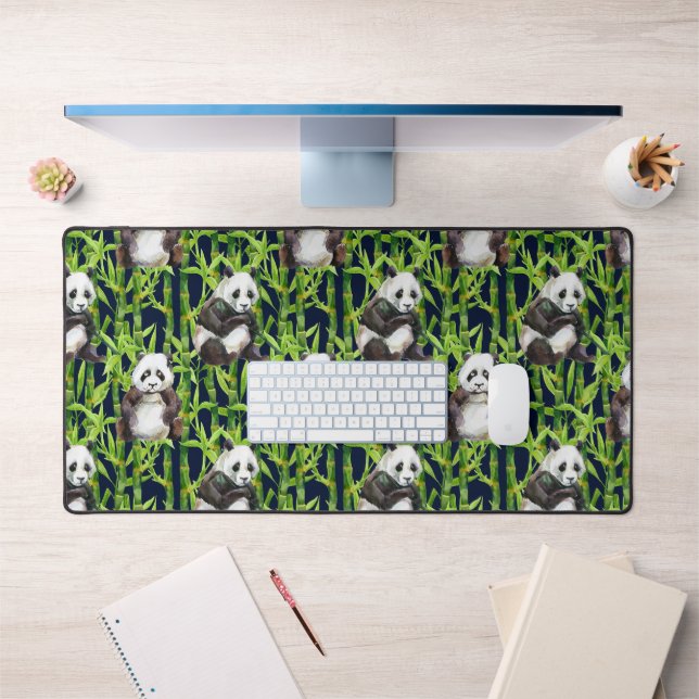 Panda With Bamboo Watercolor Pattern Desk Mat (Office 1)