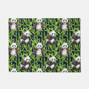 Panda With Bamboo Watercolor Pattern Doormat