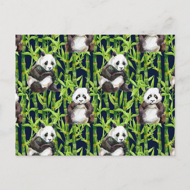 Panda With Bamboo Watercolor Pattern Postcard (Front)